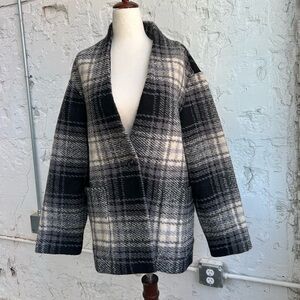 Banana Republic Black & White Plaid Open-Front Coatigan